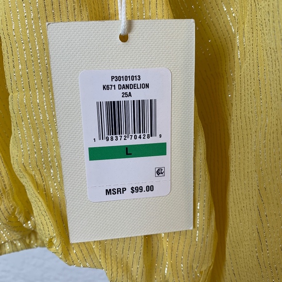 Parker Mylah Shirred Top Large NEW Dandelion Lemon Yellow Silver Metallic - Picture 7 of 13